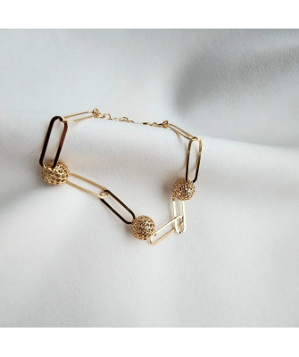 Gold-plated bracelet large links filigree beads