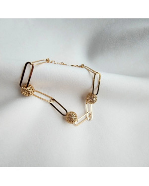 Gold-plated bracelet large links filigree beads