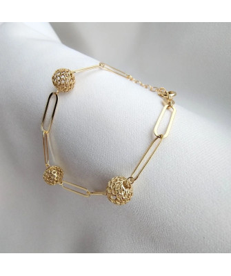 Gold-plated bracelet large links filigree beads