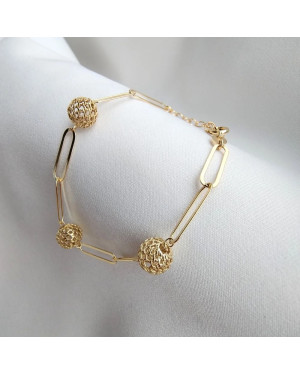 Gold-plated bracelet large links filigree beads