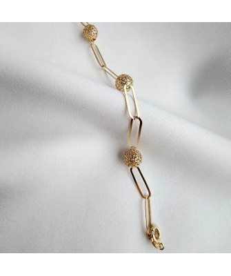 Gold-plated bracelet large links filigree beads