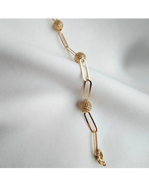 Gold-plated bracelet large links filigree beads
