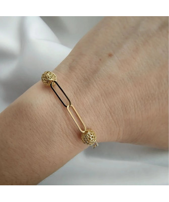 Gold-plated bracelet large links filigree beads