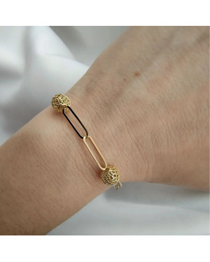 Gold-plated bracelet large links filigree beads