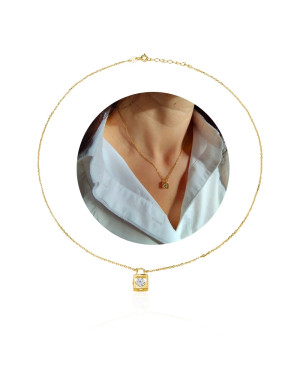 Gold-plated zirconia padlock necklace