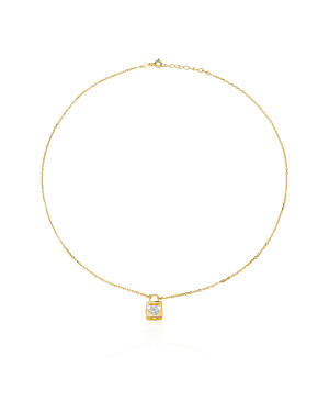 Gold-plated zirconia padlock necklace