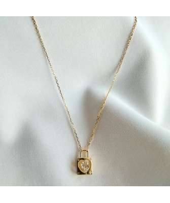 Gold-plated zirconia padlock necklace