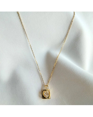 Gold-plated zirconia padlock necklace