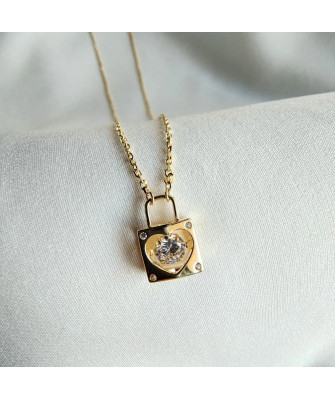 Gold-plated zirconia padlock necklace
