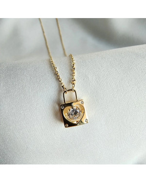 Gold-plated zirconia padlock necklace
