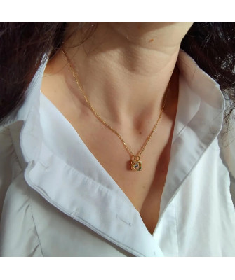 Gold-plated zirconia padlock necklace