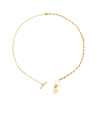 Gold-plated necklace two zircon flowers