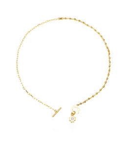 Gold-plated necklace two zircon flowers