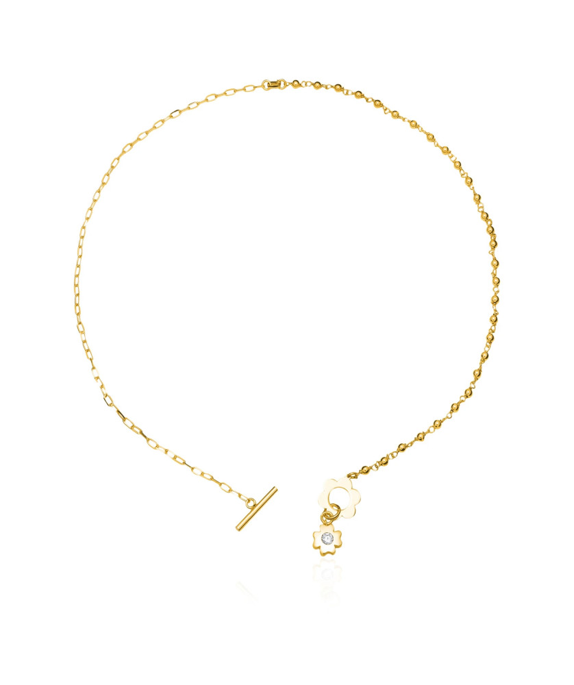 Gold-plated necklace two zircon flowers