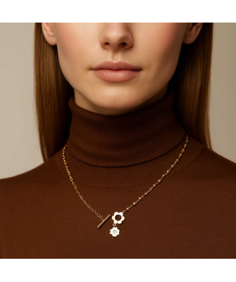 Gold-plated necklace two zircon flowers