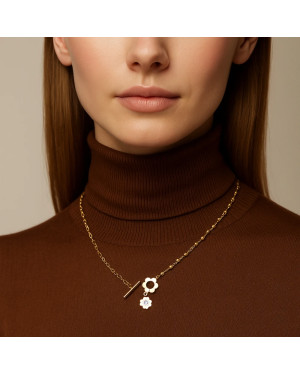 Gold-plated necklace two zircon flowers