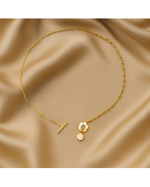Gold-plated necklace two zircon flowers