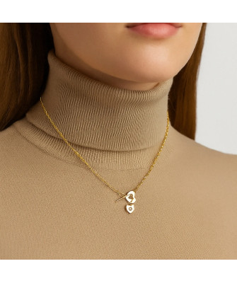Gold-plated necklace two hearts zirconia
