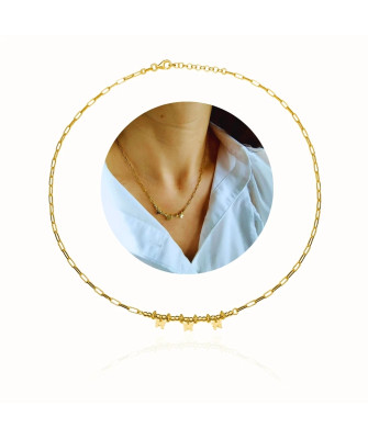 Gold-plated necklace large links three butterflies