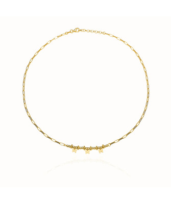 Gold-plated necklace large links three butterflies