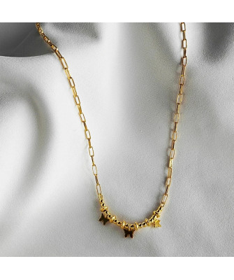 Gold-plated necklace large links three butterflies