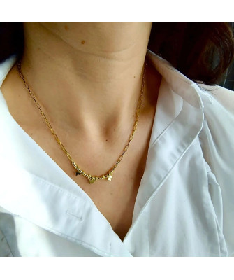 Gold-plated necklace large links three butterflies