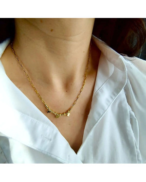 Gold-plated necklace large links three butterflies