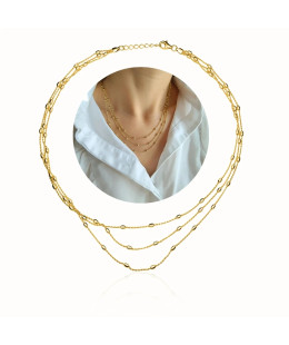 Gold-plated necklace with three chains and beads