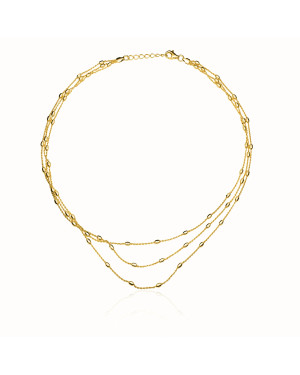 Gold-plated necklace with three chains and beads