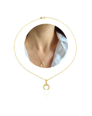Gold-plated necklace circle and clover zirconia