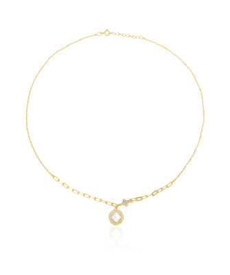Gold-plated necklace circle and clover zirconia