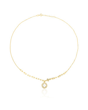 Gold-plated necklace circle and clover zirconia