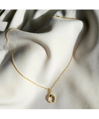 Gold-plated crescent moon necklace cubic zirconia