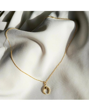 Gold-plated crescent moon necklace cubic zirconia