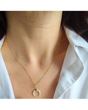 Gold-plated crescent moon necklace cubic zirconia