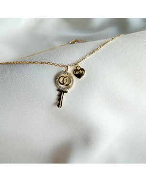 Gold-plated necklace heart key Lucky