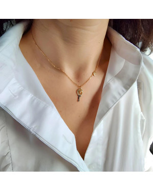 Gold-plated necklace heart key Lucky