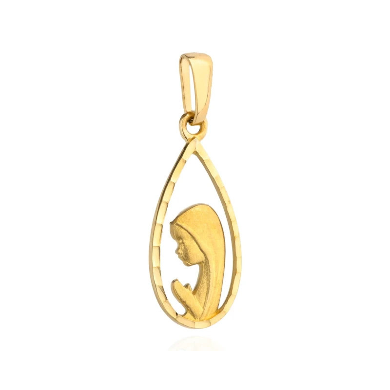 ⭐ Medal of Our Lady praying in a gold drop outline ♥ GoldJewellery