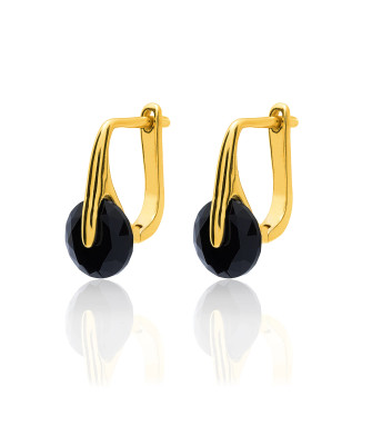 Gold-plated silver earrings black stone