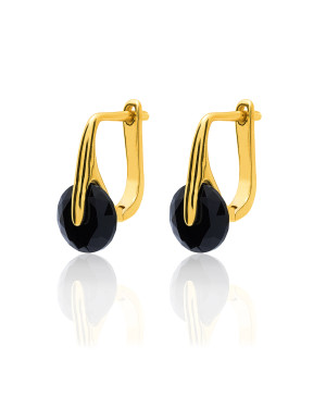 Gold-plated silver earrings black stone