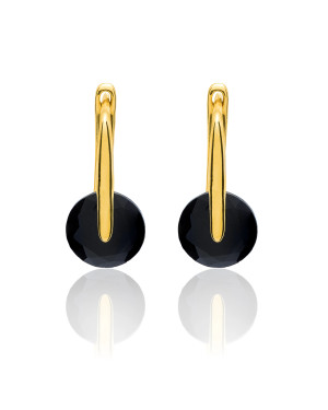 Gold-plated silver earrings black stone