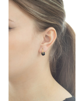Gold-plated silver earrings black stone
