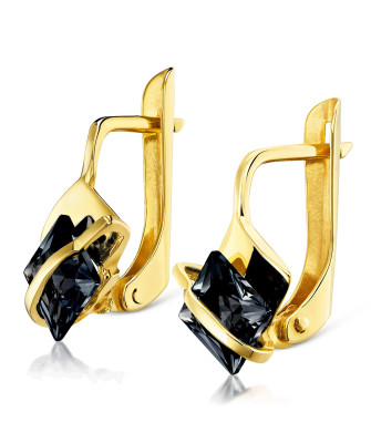 Gold earrings black bands 14k