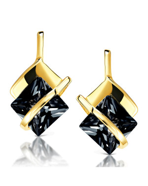 Gold earrings black bands 14k