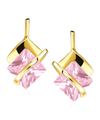 Gold earrings pink headbands 14k