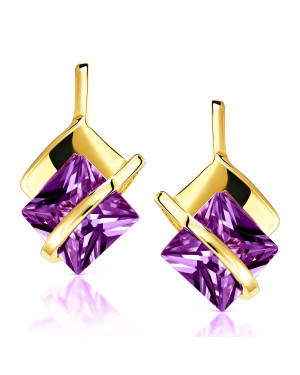 Gold earrings purple bands 8k