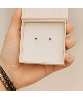 Delicate gold earrings with black zirconia 14k