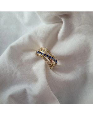 Wide white-sapphire gold ring