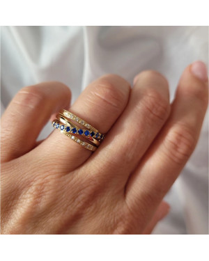 Wide white-sapphire gold ring