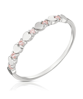 14k white gold ring with pink heart stones